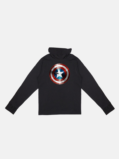 

Marvel by Wear Your Mind Boys Black & Red Captain America Printed Turtle Neck T-shirt