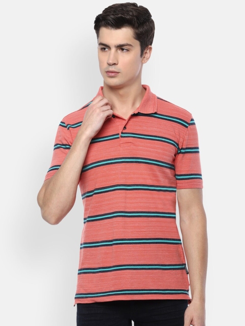 

Van Heusen Sport Men Peach-Coloured Striped Polo Collar T-shirt