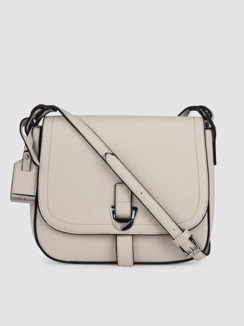 

Van Heusen Off White Solid PU Regular Structured Sling Bag with Buckle Detail