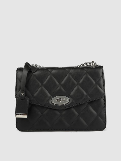 

Van Heusen Black Solid PU Regular Structured Sling Bag with Quilted Detail