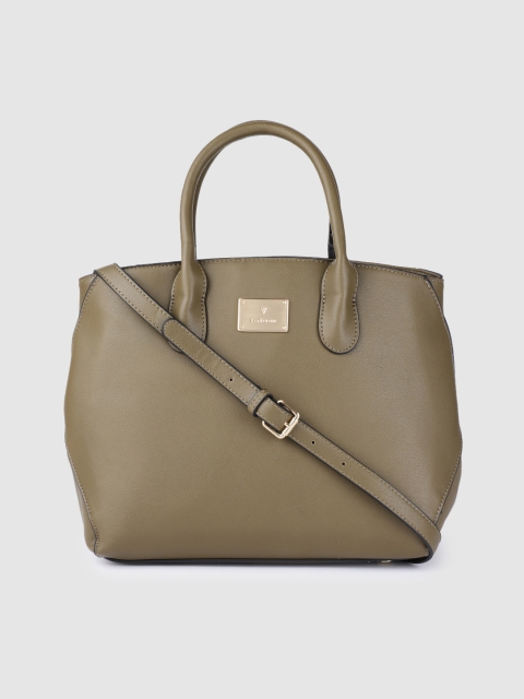 

Van Heusen Olive Green Solid PU Regular Structured Handheld Bag