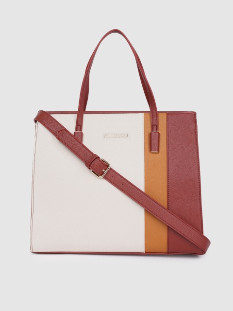

Van Heusen Off-White & Burgundy Colourblocked Structured Handheld Bag