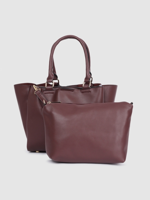 

Van Heusen Burgundy Solid Structured Handheld Bag With Pouch