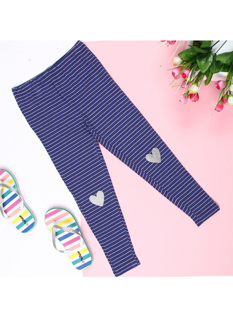 

ZION Girls Blue & Grey Striped Ankle-Length Leggings