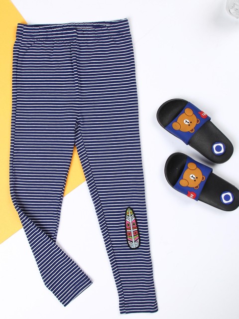 

ZION Girls Navy Blue & White Striped Ankle-Length Leggings