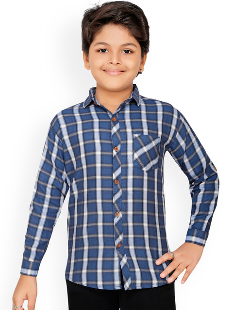 

RIKIDOOS Boys Blue & White Opaque Checked Cotton Casual Shirt