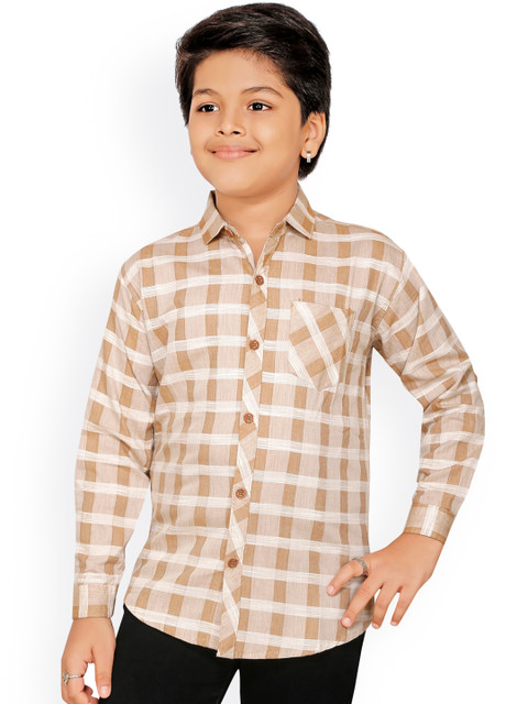 

RIKIDOOS Boys Cream & Beige Checked Casual Shirt