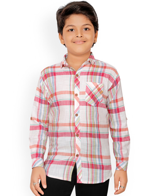 

RIKIDOOS Boys Pink & Off White Opaque Checked Cotton Casual Shirt