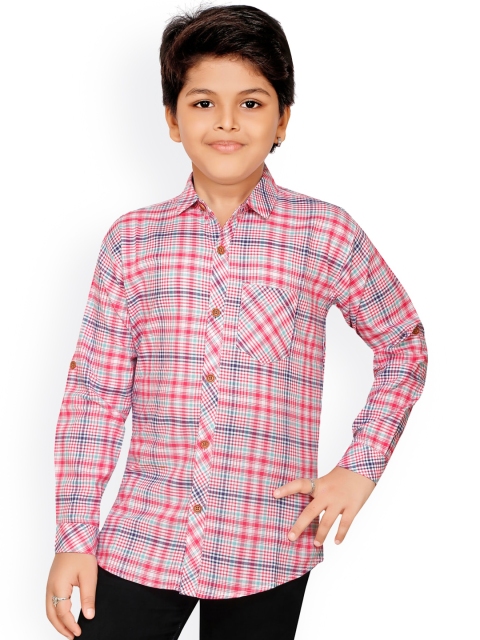 

RIKIDOOS Boys Pink Opaque Checked Casual Shirt