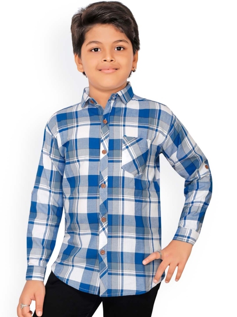 

RIKIDOOS Boys Blue & White Opaque Checked Cotton Casual Shirt