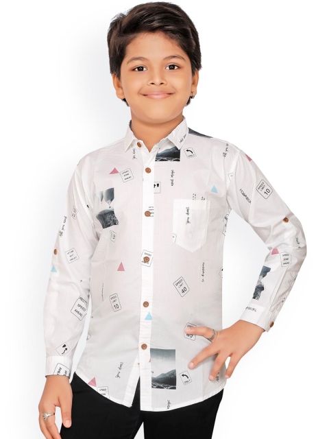 

RIKIDOOS Boys White Opaque Printed Cotton Casual Shirt