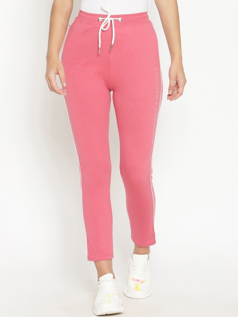 

METTLE Women Coral Pink Solid Cotton Track Pants