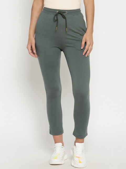 

METTLE Women Green Solid Cotton Track Pants