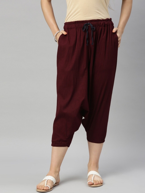 

Kryptic Women Burgundy-Coloured Solid Loose-Fit Harem Pants