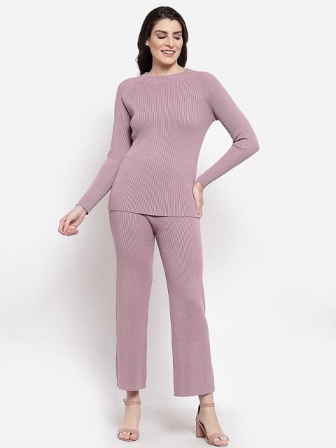 

Mafadeny Women Mauve Solid Top with Trousers