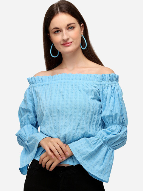 

Fbella Blue Self Designed Off-Shoulder Bardot Top