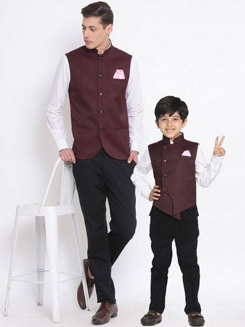 

VASTRAMAY Boys Maroon Solid Slim Fit Nehru Jacket
