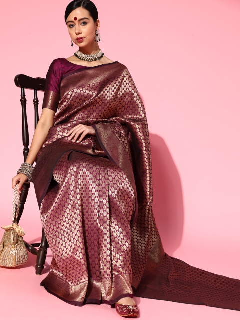 

Saree mall Ethnic Motifs Silk Blend Saree with Woven Design border, Burgundy