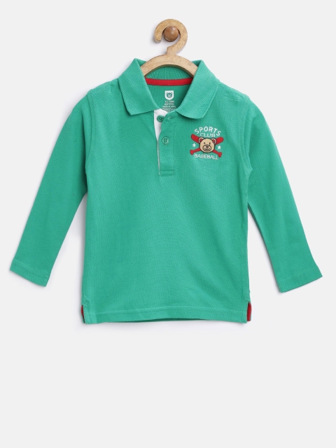 

Baby League Boys Green Solid Polo Collar Pure Cotton T-shirt