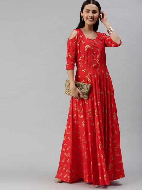

Swishchick Red Floral Maxi Dress