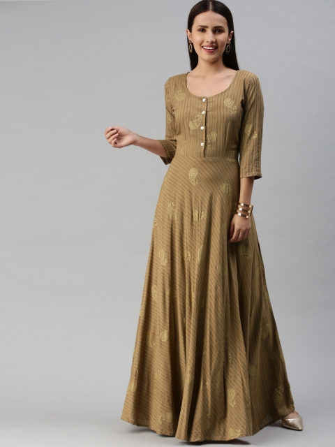 

Swishchick Beige Ethnic Motifs Maxi Dress