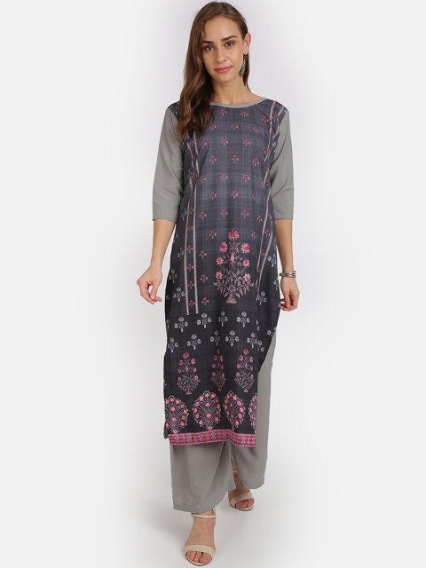 

SAADHVI Women Grey & Blue Ethnic Motifs Printed Regular Kurta with Palazzos