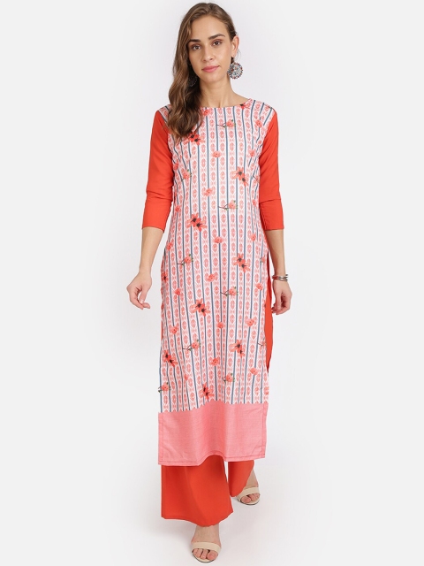 

SAADHVI Women Rust & White Floral Printed Regular Kurta with Palazzos