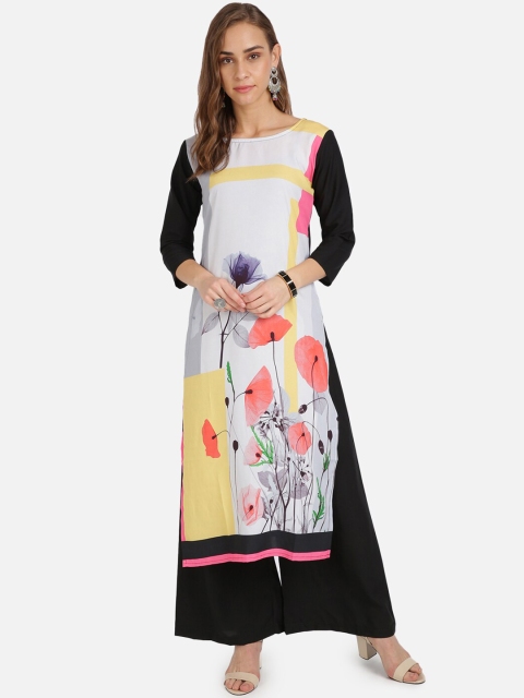 

SAADHVI Women Black & White Floral Printed Regular Kurta with Palazzos