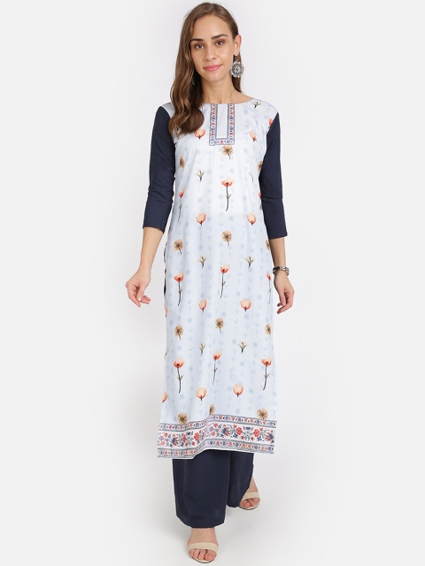 

SAADHVI Women Blue & White Floral Printed Regular Kurta with Palazzos