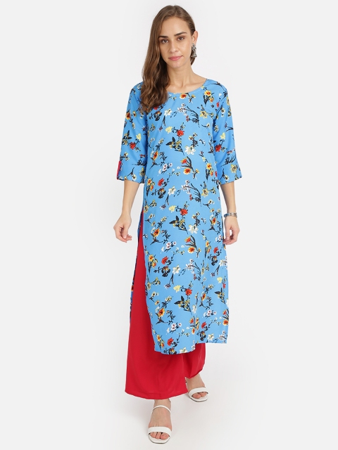 

SAADHVI Women Blue & Red Floral Printed Regular Kurta with Palazzos