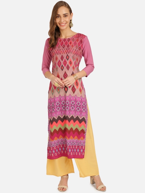 

SAADHVI Women Pink & Beige Ethnic Motifs Printed Regular Kurta with Palazzos