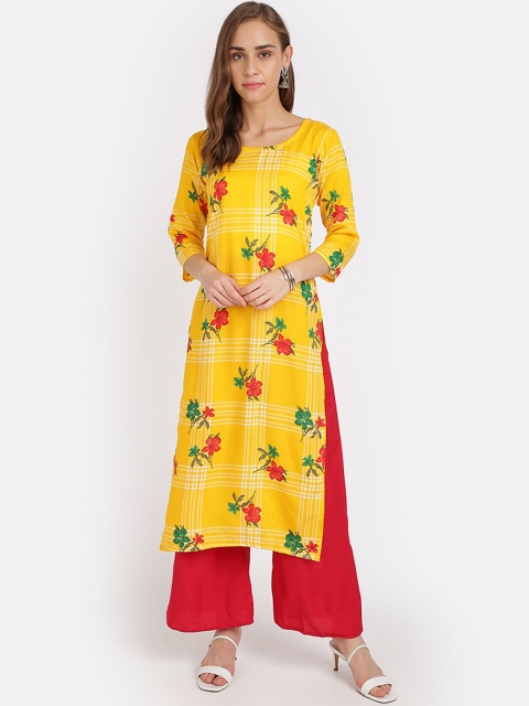 

SAADHVI Women Yellow & Red Floral Printed Regular Kurta with Palazzos