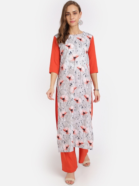 

SAADHVI Women Off White & Rust Floral Printed Regular Kurta with Palazzos