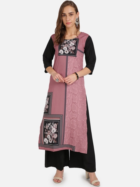 

SAADHVI Women Mauve & Black Floral Printed Regular Kurta with Palazzos