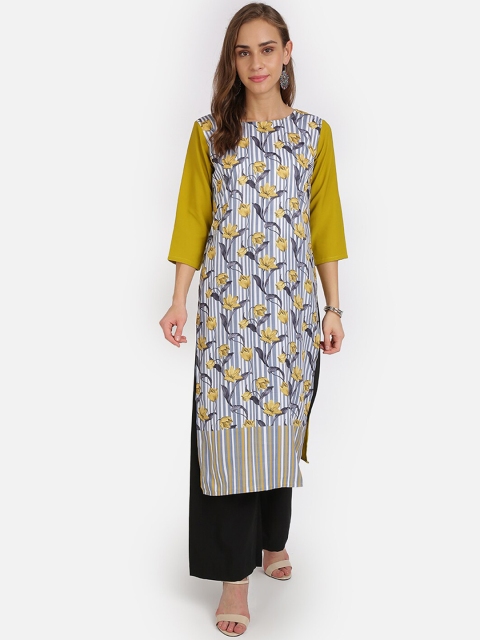 

SAADHVI Women Yellow & Black Floral Printed Regular Kurta with Palazzos