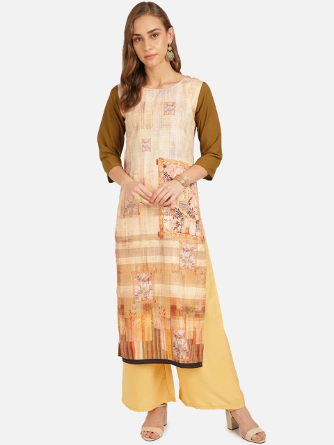 

SAADHVI Women Beige & Brown Floral Screen Printed Regular Kurta with Palazzos