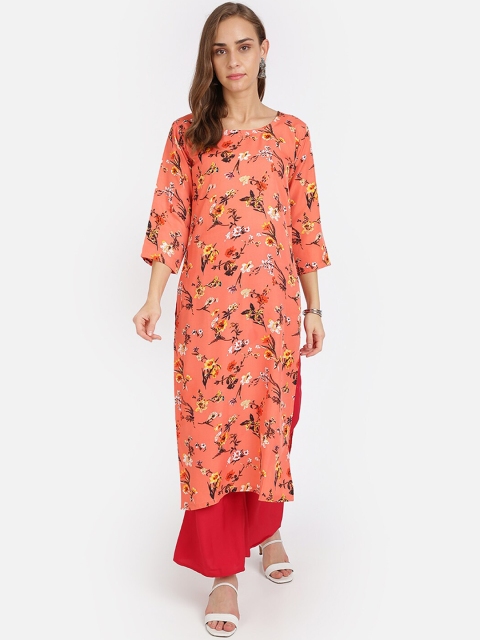 

SAADHVI Women Orange & Red Floral Printed Regular Kurta with Palazzos