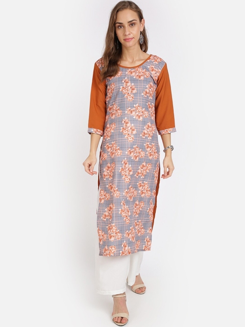 

SAADHVI Women Rust & White Floral Printed Regular Kurta with Palazzos