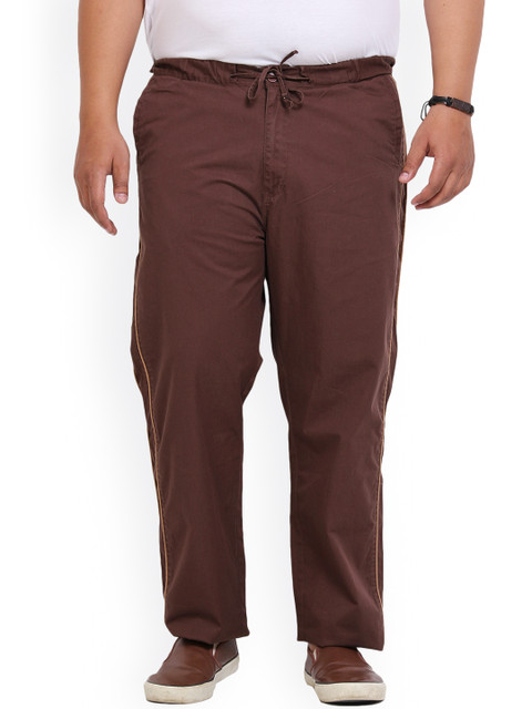 

John Pride Plus Size Men Brown Solid Slim Fit Flat-Front Trousers