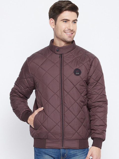 

Okane Men Burgundy Lightweight Bomber Jacket with Quilted Detail