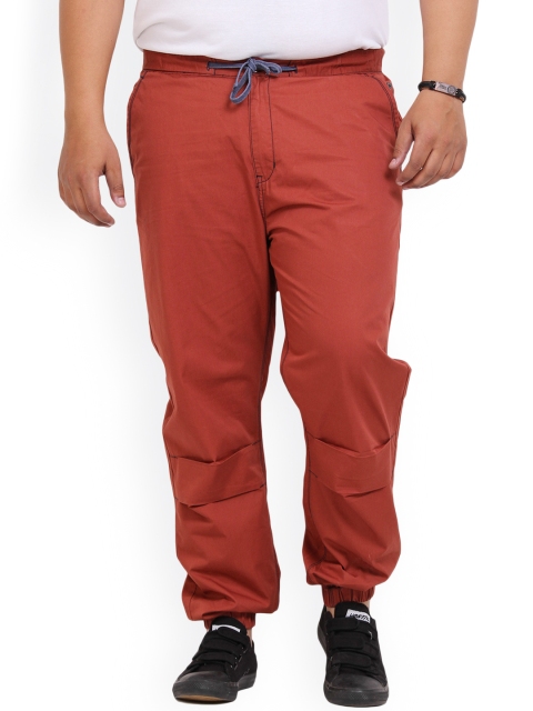 

John Pride Plus Size Men Red Solid Slim Fit Jogger Trousers