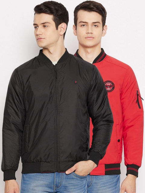 

Okane Men Red Colourblocked Lightweight Bomber with Patchwork Jacket