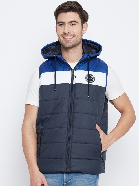 

Okane Men Navy Blue Colourblocked Lightweight Padded Jacket