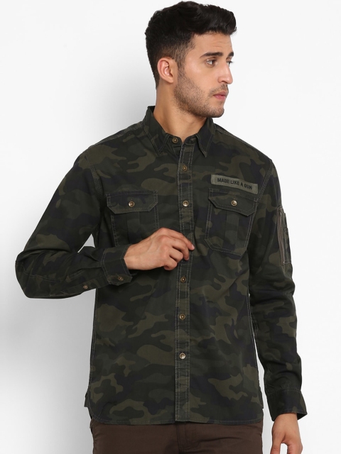 

Royal Enfield Men Olive Green Opaque Printed Casual Shirt