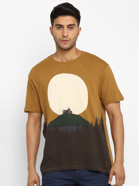 

Royal Enfield Men Brown & Mustard Yellow Printed T-shirt