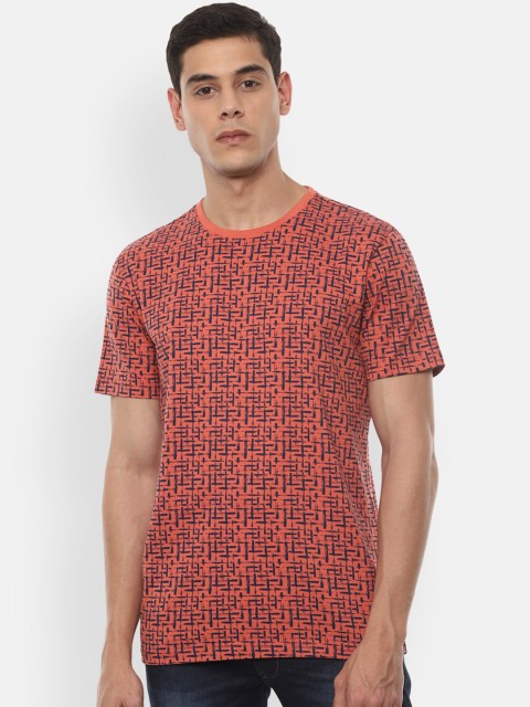 

VAN HEUSEN DENIM LABS Men Orange & Black Printed T-shirt