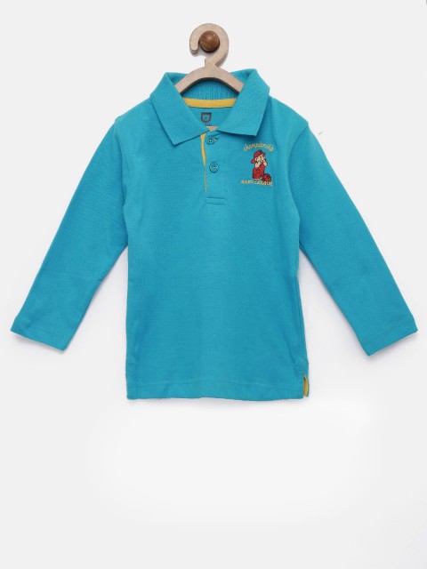 

612 league Boys Blue Solid Polo Collar T-shirt