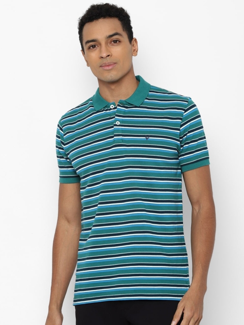 

Allen Solly Men Green Striped Polo Collar Pockets Pure Cotton T-shirt