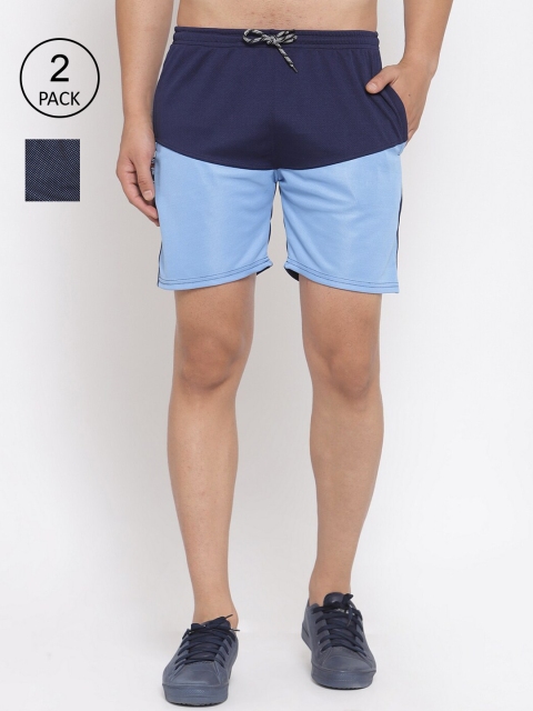 

KLOTTHE Men Set of 2 Colourblocked Sports Shorts, Blue