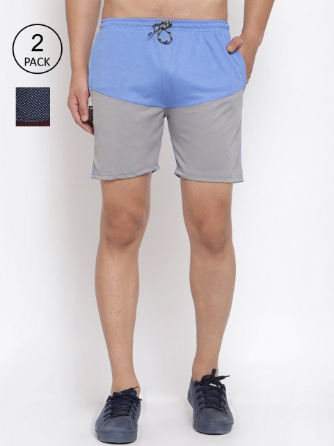 

KLOTTHE Men Set of 2 Colourblocked Sports Shorts, Multi